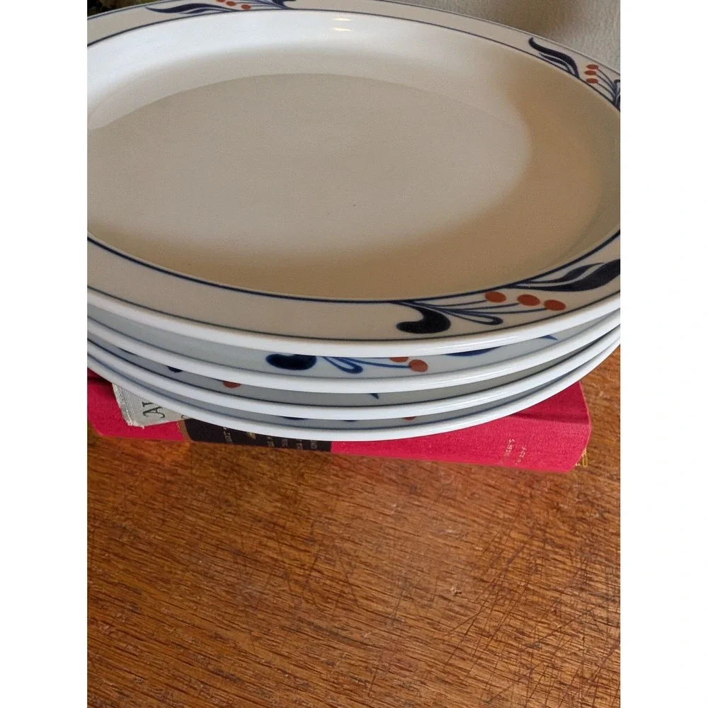 Dansk Bistro Maribo Dinner Plates Set of 4 Blue White Floral Stoneware Japan